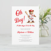 Invitation Oh garçon Baby shower de baseball mignon ours (Debout devant)