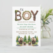 Invitation Oh garçon : Baby shower de la typographie du bois (Debout devant)