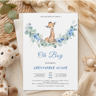 Invitation Oh Garçon ! Baby Shower Girafeau