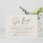 Invitation oh garçon Baby shower script moderne crème boho (Debout devant)