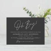 Invitation oh garçon Baby shower script moderne noir boho (Debout devant)