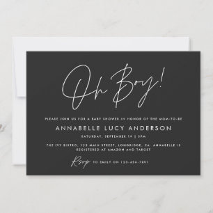 Invitation oh garçon Baby shower script moderne noir boho