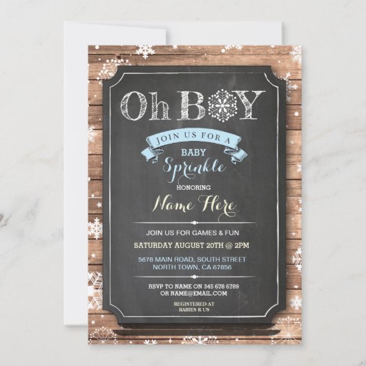 Invitation OH GARÇON Baby shower Wood Winter Sprinkl Invitati (Devant)
