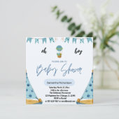 Invitation Oh Garçon Ballon bleu en l'air (Debout devant)