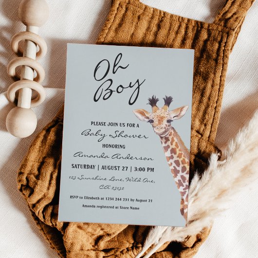 Invitation Oh garçon bébé Baby shower de girafe