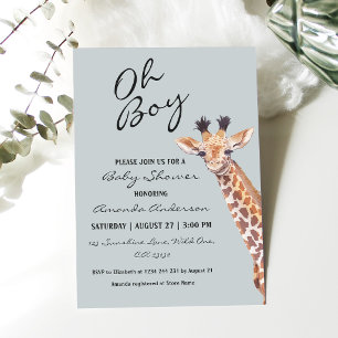 Invitation Oh Garçon Bébé Girafe Fête de Naissance