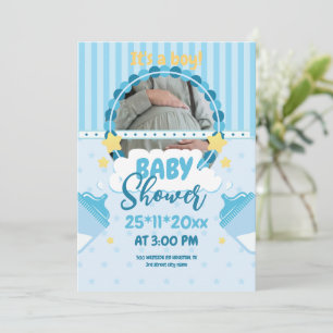 Invitation Oh Garçon Bleu Baby Shower Avec Photo, Bébé Garçon