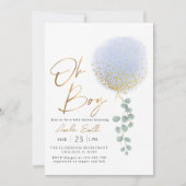 Invitation Oh garçon Bleu Balloon Baby shower Eucalyptus (Devant)