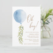 Invitation Oh garçon Bleu Balloon Eucalyptus Baby shower de f (Debout devant)
