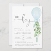 Invitation Oh Garçon Bleu Balloon Eucalyptus Baby shower Invi (Devant)