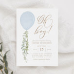 Invitation Oh Garçon Bleu Balloon Eucalyptus Baby shower Invi<br><div class="desc">Invitations amis et famille à partager dans la joie de l'arrivée de votre petit avec cette invitation baby shower,  avec ballon d'aquarelle et eucalyptus avec typographie dorée.</div>