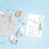 Invitation Oh Garçon Bleu Balloon Eucalyptus Baby shower Invi