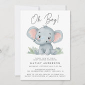 Invitation Oh garçon bleu bébé Baby shower éléphant (Devant)