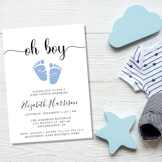 Invitation Oh Garçon Bleu Bébé Pieds Douche