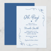 Invitation Oh Garçon Bleu Main tiré Baby shower Garçon França (Devant / Derrière)