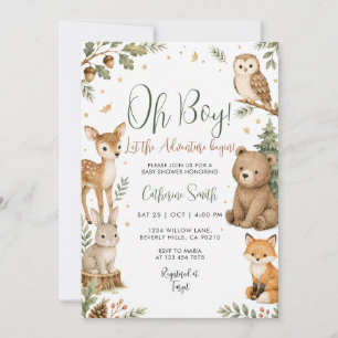 Invitation Oh Garçon Bois Aventure Fête de Naissance Animaux