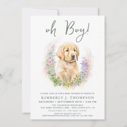 Invitation Oh Garçon Chien Chien Chien Moderne Sage Baby show (Devant)