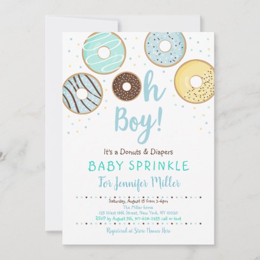 Invitation Oh Garçon Donuts & Diapers Blue Baby Sprinking (Devant)