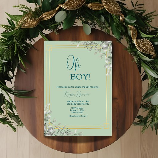 Invitation Oh Garçon Elegant Verdure & Baby shower Or