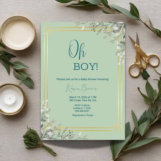 Invitation Oh Garçon Elegant Verdure & Baby shower Or