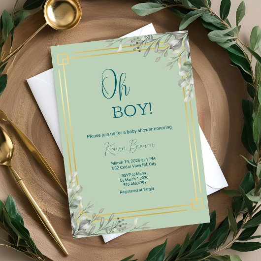 Invitation Oh Garçon Elegant Verdure & Baby shower Or