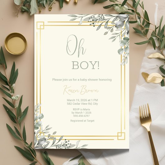 Invitation Oh Garçon Elegant Verdure & Baby shower Or