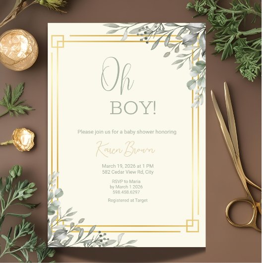 Invitation Oh Garçon Elegant Verdure & Baby shower Or