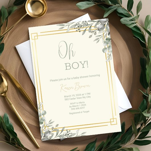 Invitation Oh Garçon Elegant Verdure & Baby shower Or