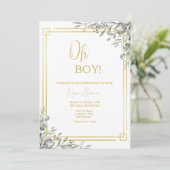 Invitation Oh Garçon Elegant Verdure & Baby shower Or (Debout devant)