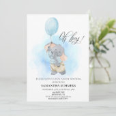 Invitation Oh Garçon Elephant Aquarelle Bleu Bleu Bleu (Debout devant)