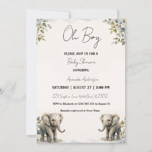 Invitation Oh Garçon Éléphant Bébé Aquarelle Baby Shower