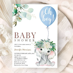 Invitation Oh Garçon Eléphant Bleu Baby Shower