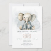 Invitation Oh garçon éléphant bleu Baby shower rayé (Devant)