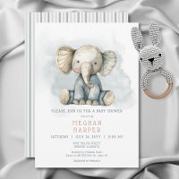 Oh garçon éléphant bleu Baby shower rayé