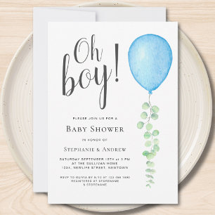 Invitation Oh garçon Eucalyptus Blue Baby shower Couples