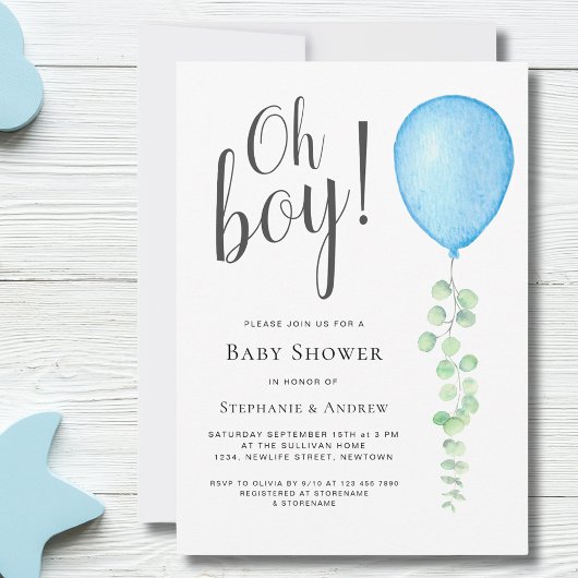 Invitation Oh garçon Eucalyptus Blue Baby shower Couples