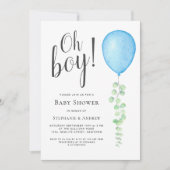 Invitation Oh garçon Eucalyptus Blue Baby shower Couples (Devant)