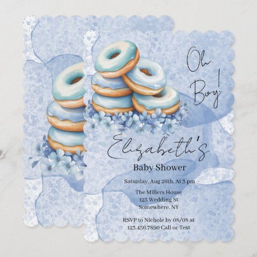 Invitation Oh Garçon Fête de Naissance Donuts Bleus (Devant / Derrière)