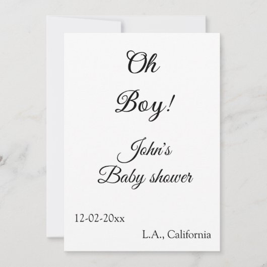 Invitation oh garçon fille baby shower ajouter nom date année (Devant)