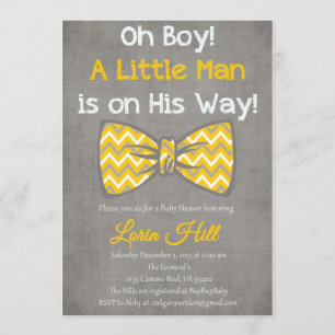 Invitation Oh garçon jaune gris arc cravate baby shower invit