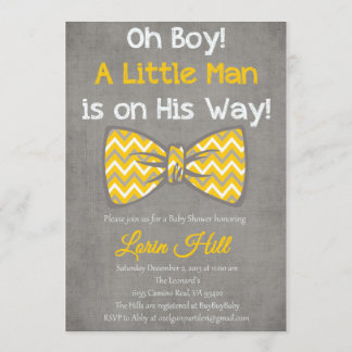 Invitation Oh garçon jaune gris arc cravate baby shower invit