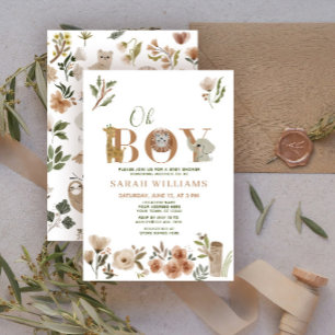 Invitation Oh Garçon Marron Bohème Safari Animaux Douche