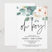 Invitation Oh garçon mignon Baby shower fête Blush Floral (Devant / Derrière)