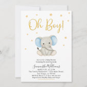 Invitation Oh garçon mignon bleu bébé Baby shower éléphant (Devant)