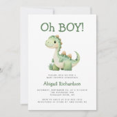 Invitation Oh Garçon Mignon Dinosaure Vert Code QR Baby Showe (Devant)
