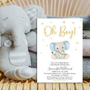 Invitation Oh Garçon Mignon Éléphant Bébé Bleu Baby Shower