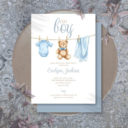 Invitation Oh Garçon Mignon Linge Bébé à la Maison