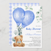 Invitation Oh garçon mignon ours Ballons Bleus Baby shower ga (Devant / Derrière)