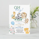 Invitation oh garçon mignon safari jungle animaux baby shower (Debout devant)