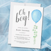 Invitation Oh garçon moderne Eucalyptus Baby shower bleu ball